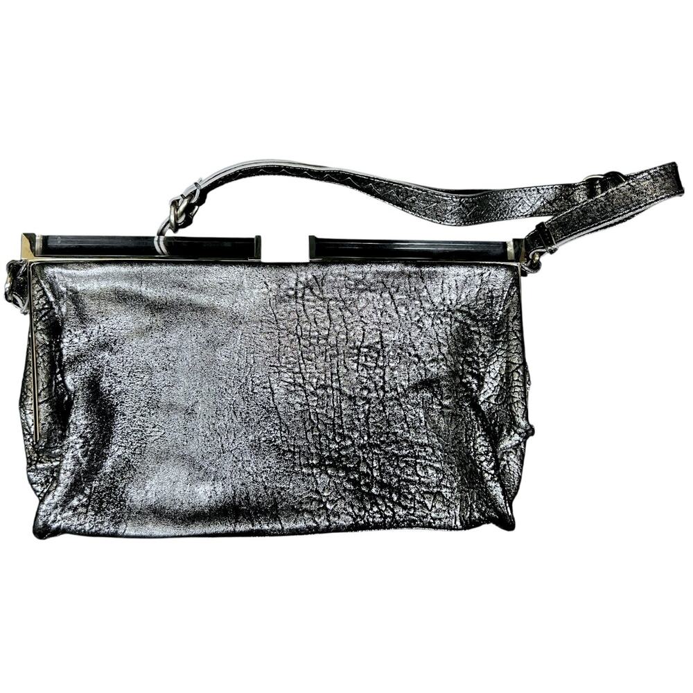 Chloe Lucite Handle Silver Leather Clutch Handbag Vintage Y2K $1,495 Retail Lux - Picture 11 of 13